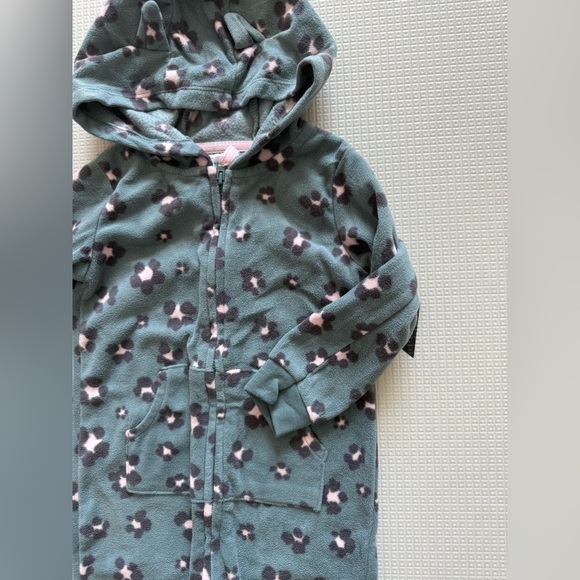 Carter's|Baby girl,toddler fleece turquoise animal leopard print full zip onesie - Picture 3 of 4